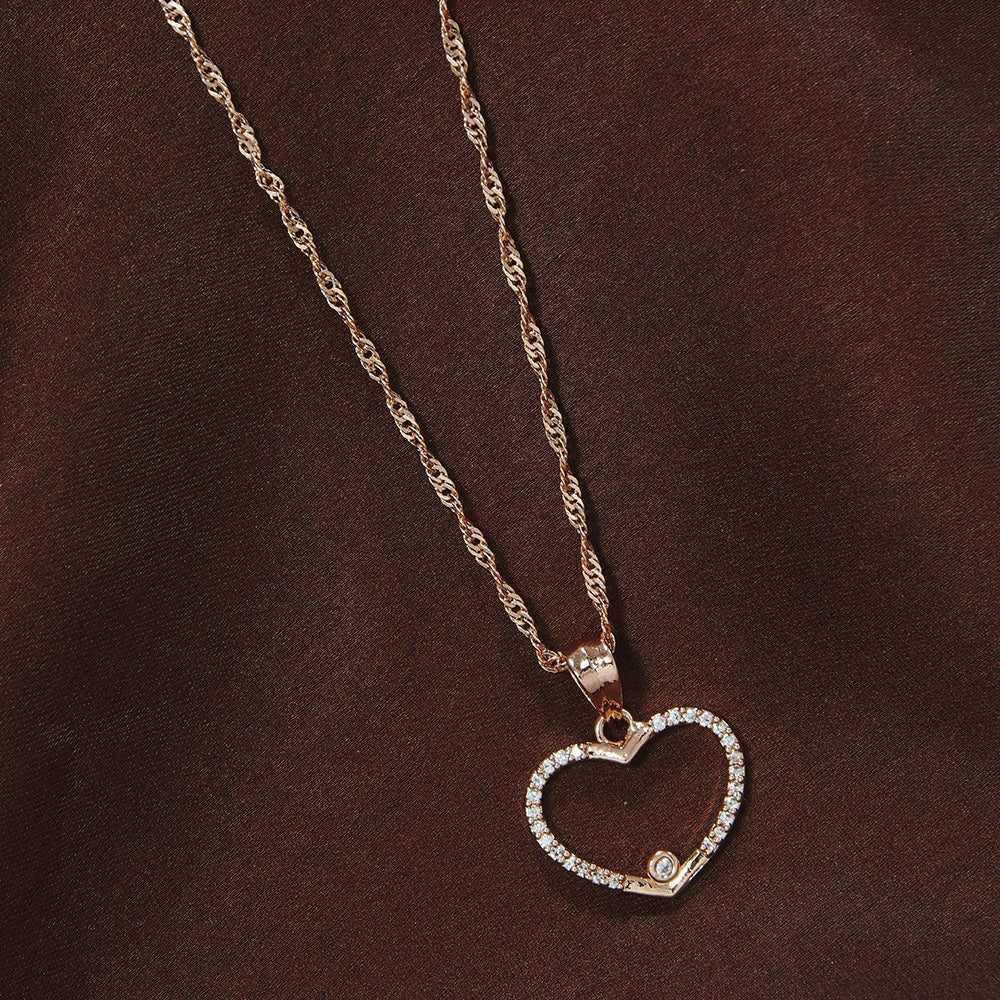 Etnico Rose Gold Plated Glittering CZ Zircon Heart Chain Pendent Necklace for Women & Girls (CH53RG)