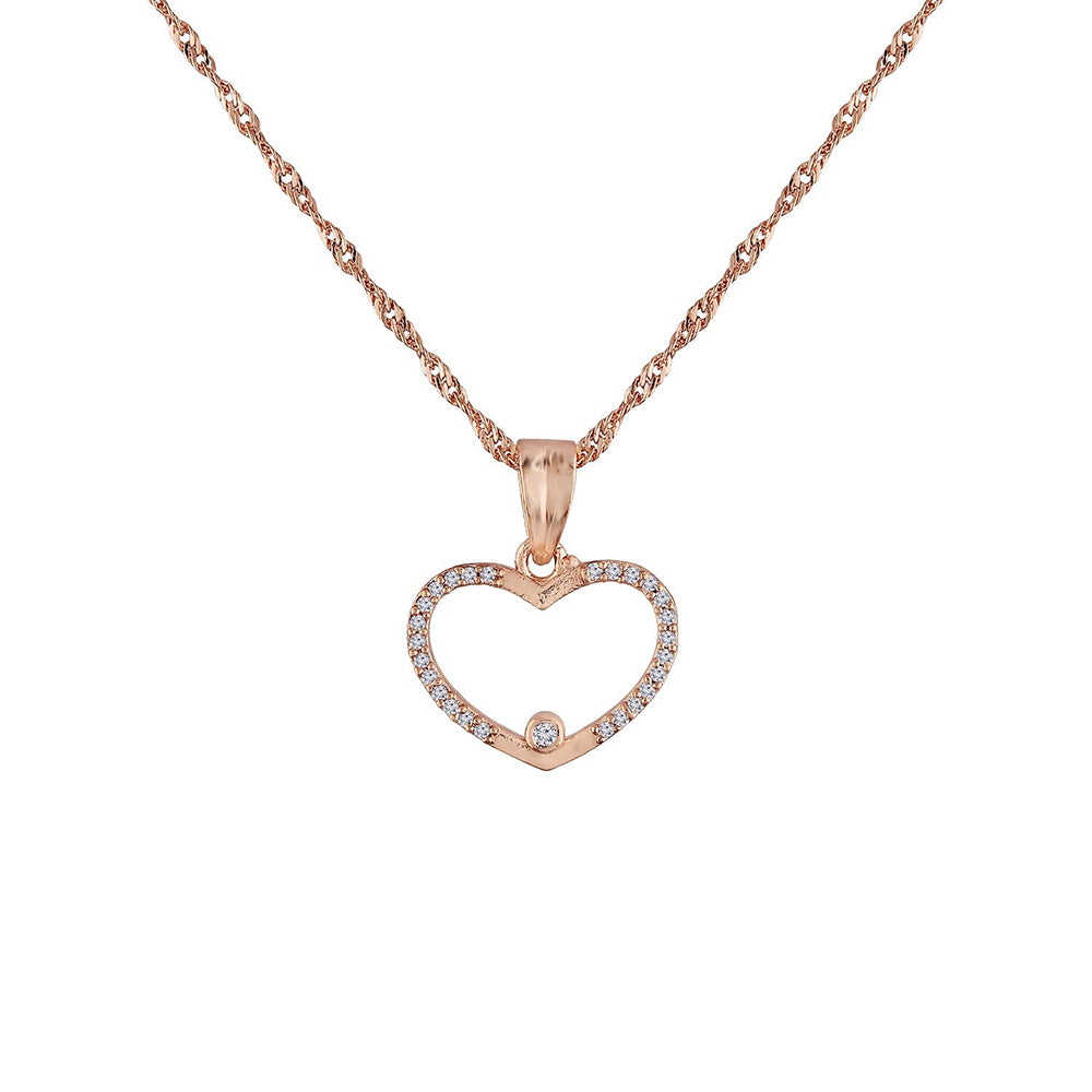 Etnico Rose Gold Plated Glittering CZ Zircon Heart Chain Pendent Necklace for Women & Girls (CH53RG)