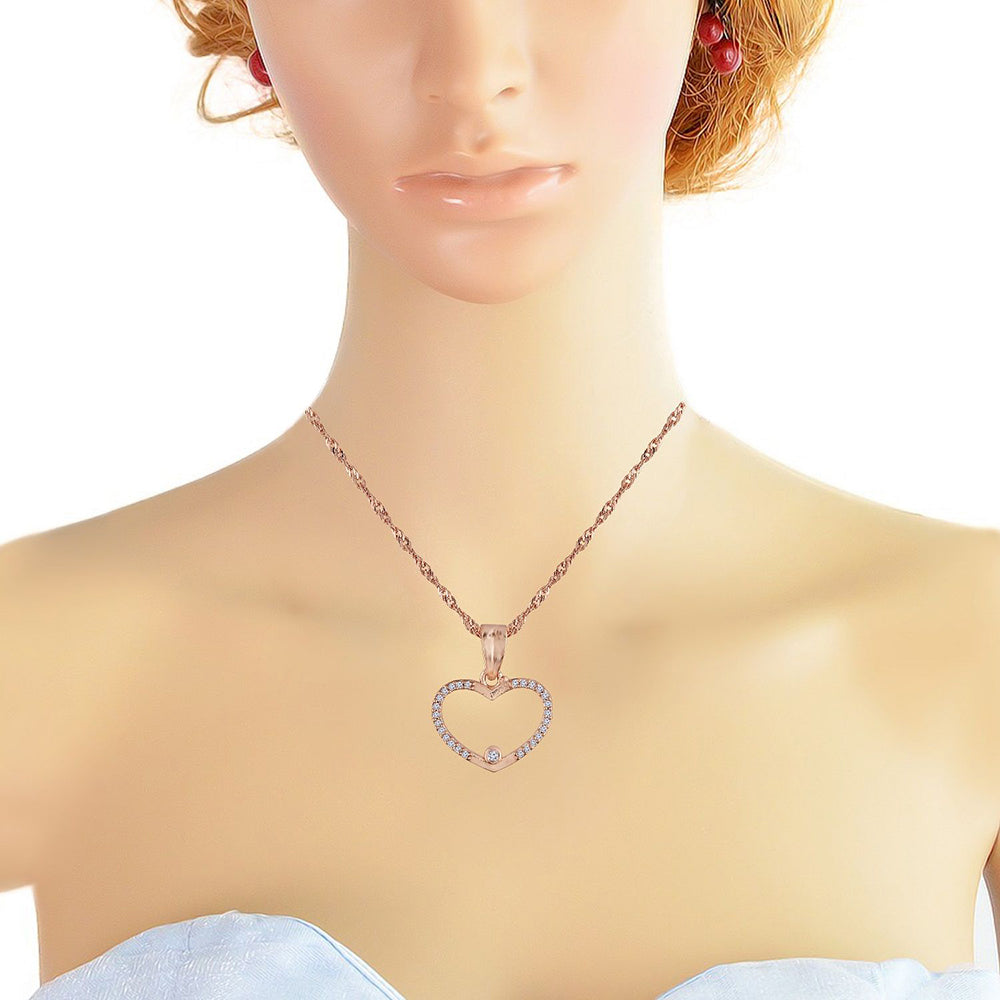 Etnico Rose Gold Plated Glittering CZ Zircon Heart Chain Pendent Necklace for Women & Girls (CH53RG)