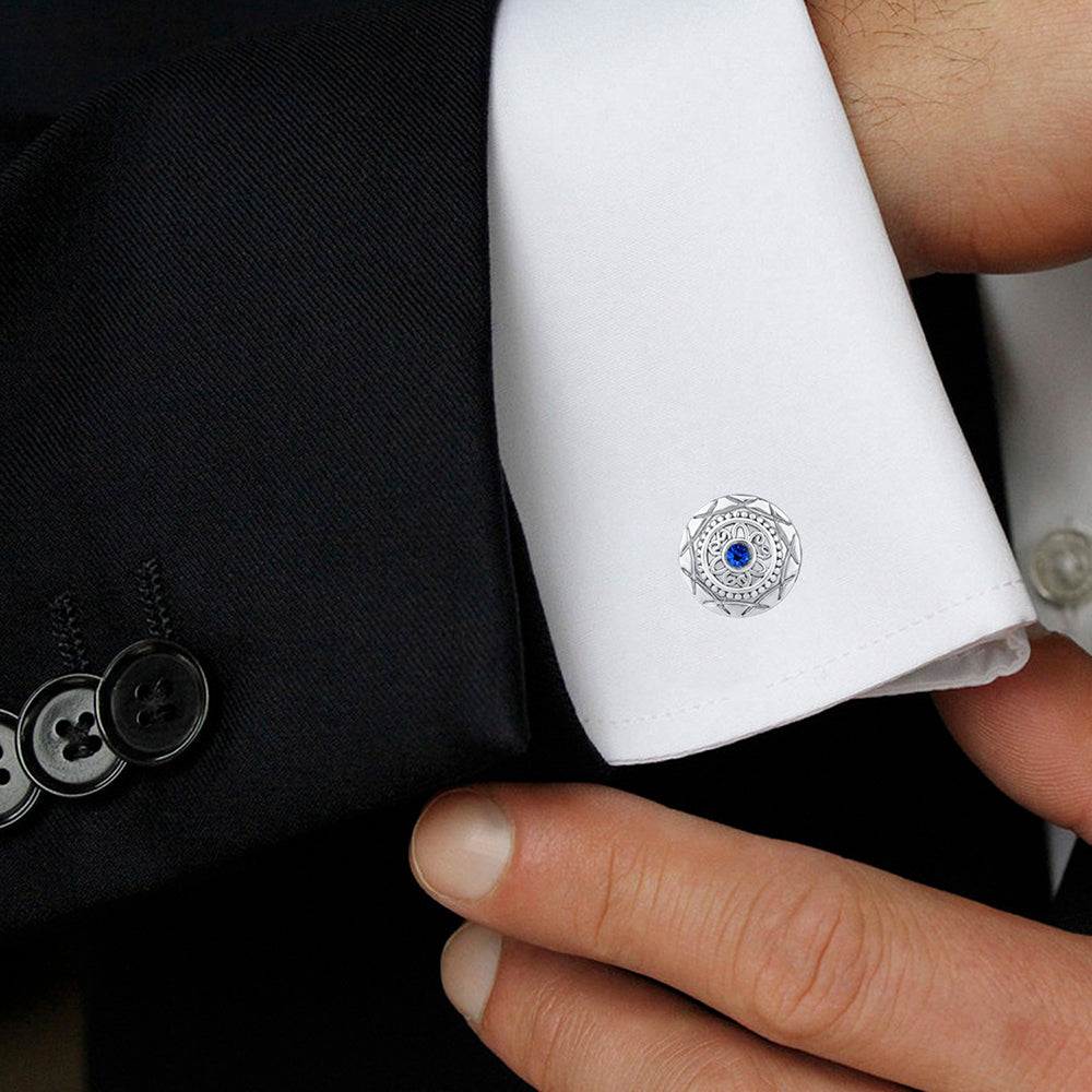 Mahi Solitaire Blue Crystal Silver Plated Cufflink for Mens and Boys (CL1100541RBlu)