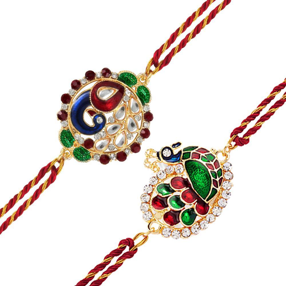 Mahi Combo of Charming Two Rakhis (Bracelet) with Meenakari Work for Bhaiya Bhabhi CO1104269G