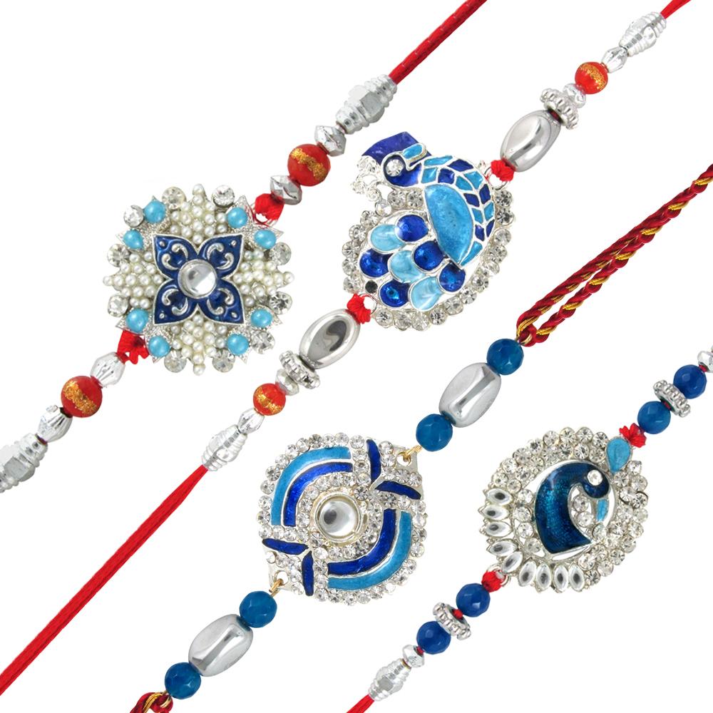 Mahi Combo of Peacock Four Rakhis for Dearest Brothers (Bracelet) CO1104285R