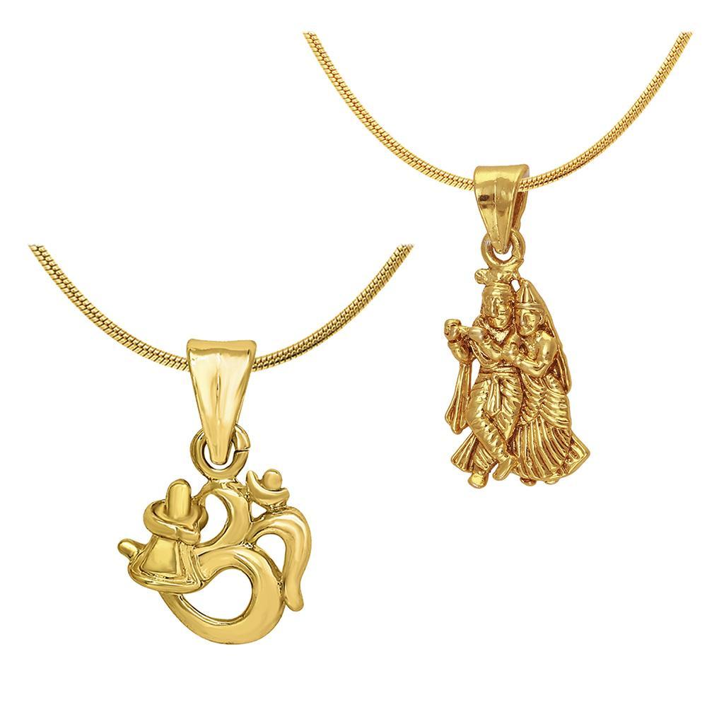 Mahi Combo of Two Radha-Krishna & Shiva Unisex God Pendants