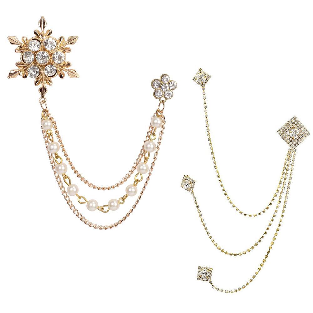 Mahi Combo of Three Layer Chain Brooch with Crystals