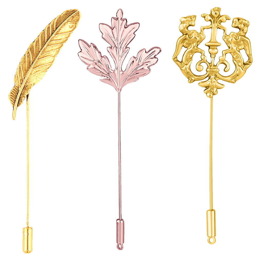 Mahi Combo of Leaf, Mapel Leaf and Royal Lion Shaped Wedding Brooch / Lapel Pin for Men (CO1105505M)