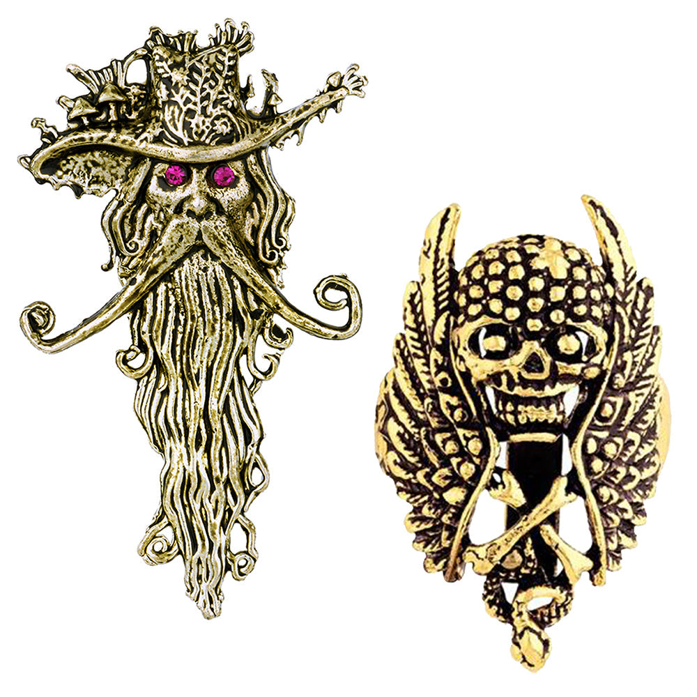 Mahi Combo of Wizard and Skull & Bones Wedding Brooch / Lapel Pin with Pink Crystals for Men (CO1105515G)