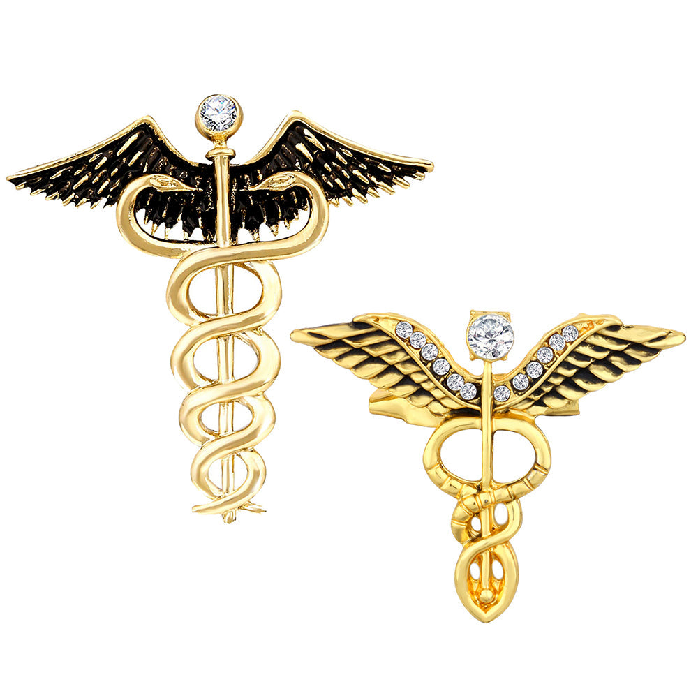 Mahi Combo of 2 Caduceus Doctor's Brooch Lapel / Brooch Pin for Men (CO1105599G)