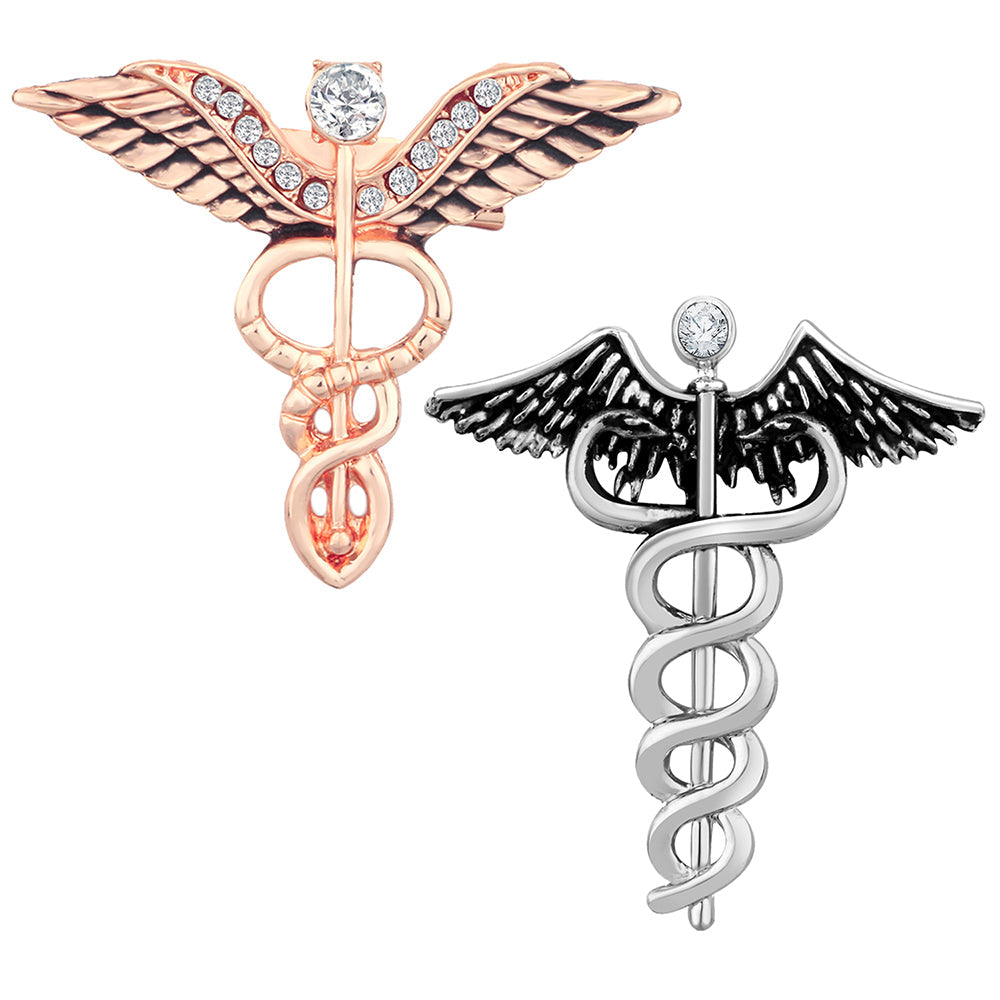 Mahi Combo of 2 Caduceus Doctor's Brooch Lapel / Brooch Pin for Men (CO1105604M)