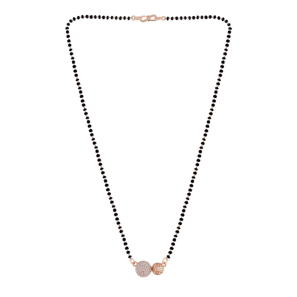 Etnico 18k Rose Gold Plated Traditional Single Line American Diamond Pendant with Black Bead Chain Mangalsutra for Women (D070)
