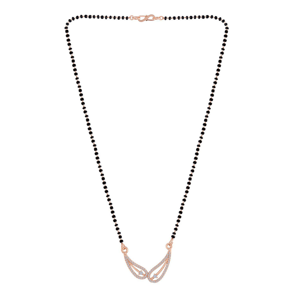 Etnico 18k Rose Gold Plated Traditional Single Line American Diamond Pendant with Black Bead Chain Mangalsutra for Women (D074)