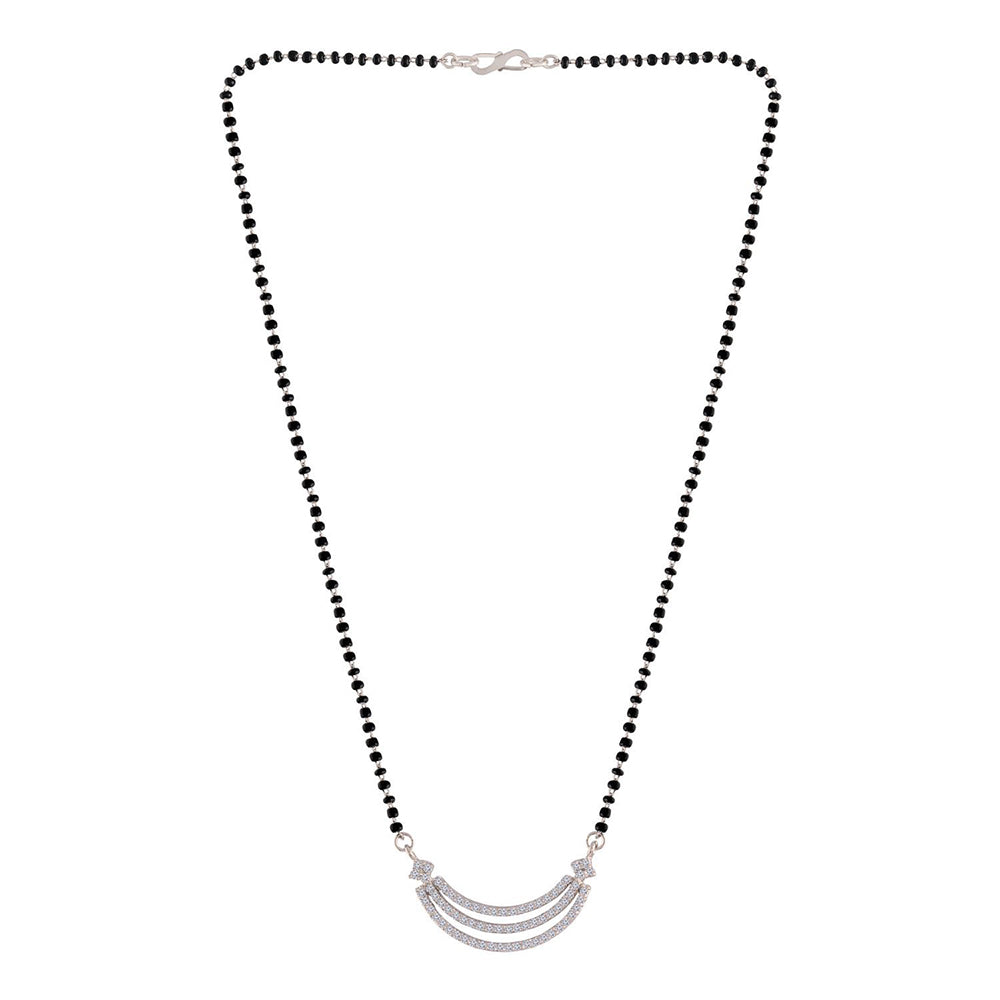 Etnico 18k Rhodium Plated Traditional Single Line American Diamond Pendant with Black Bead Chain Mangalsutra for Women (D078)