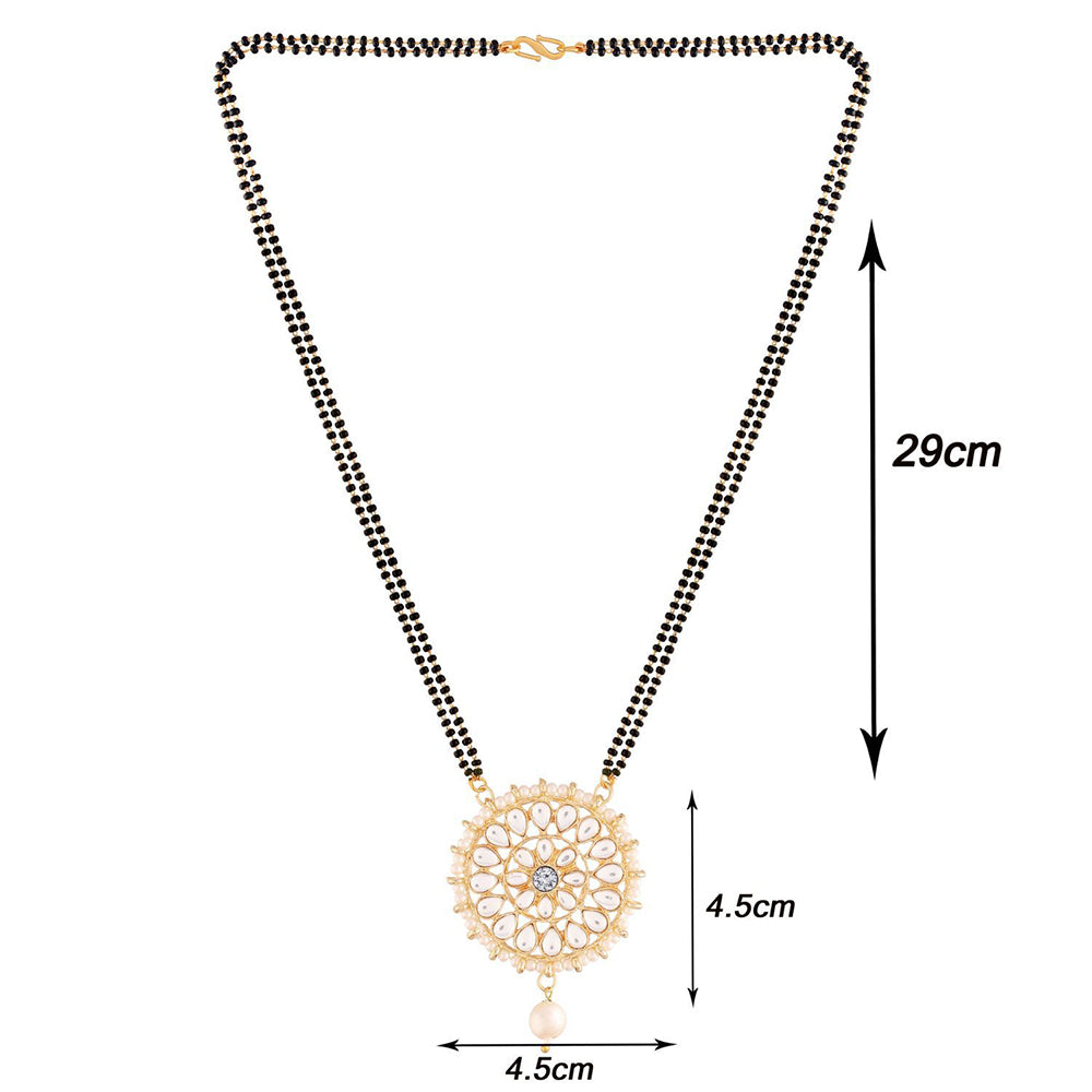 Etnico 18k Gold Plated Traditional Pearl Kundan Studded Pendant with Black Bead Chain Mangalsutra for Women (D085W)
