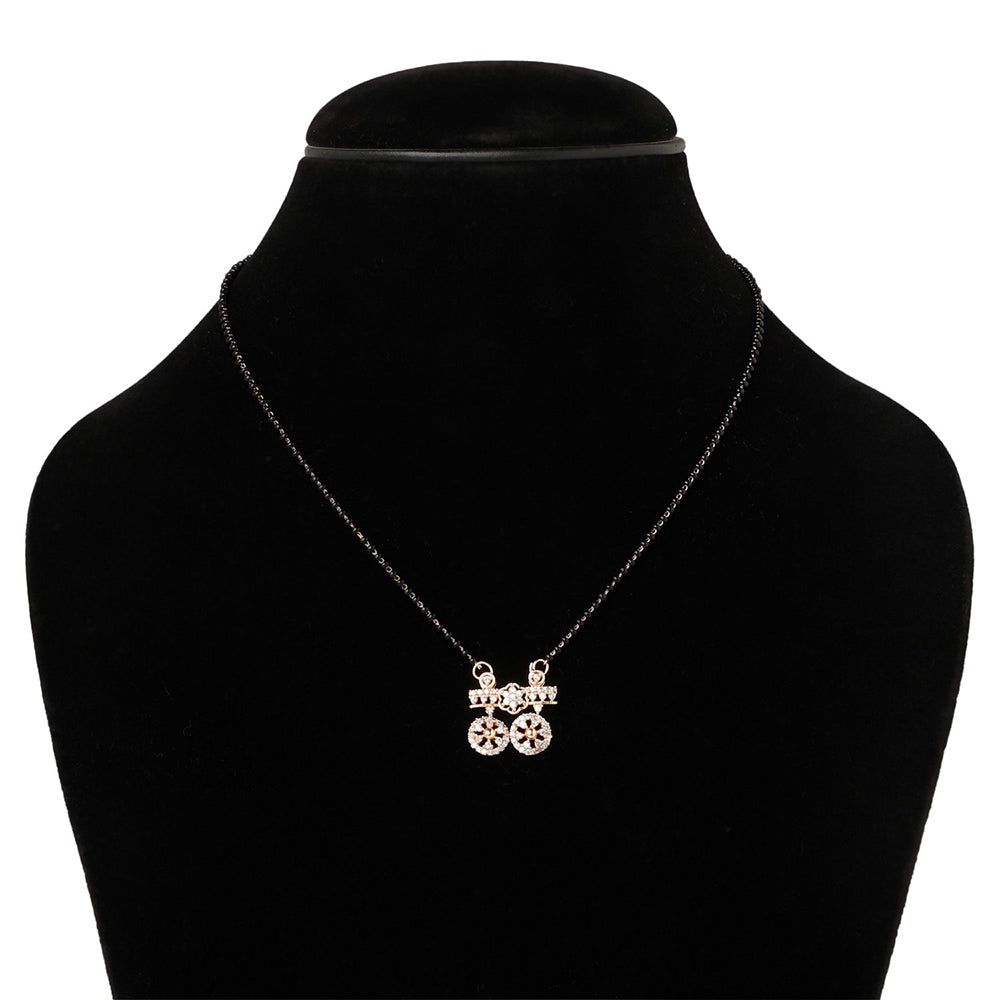 Etnico 18k Rose Gold Plated Traditional Single Line American Diamond Pendant with Black Bead Chain Mangalsutra for Women (D097)