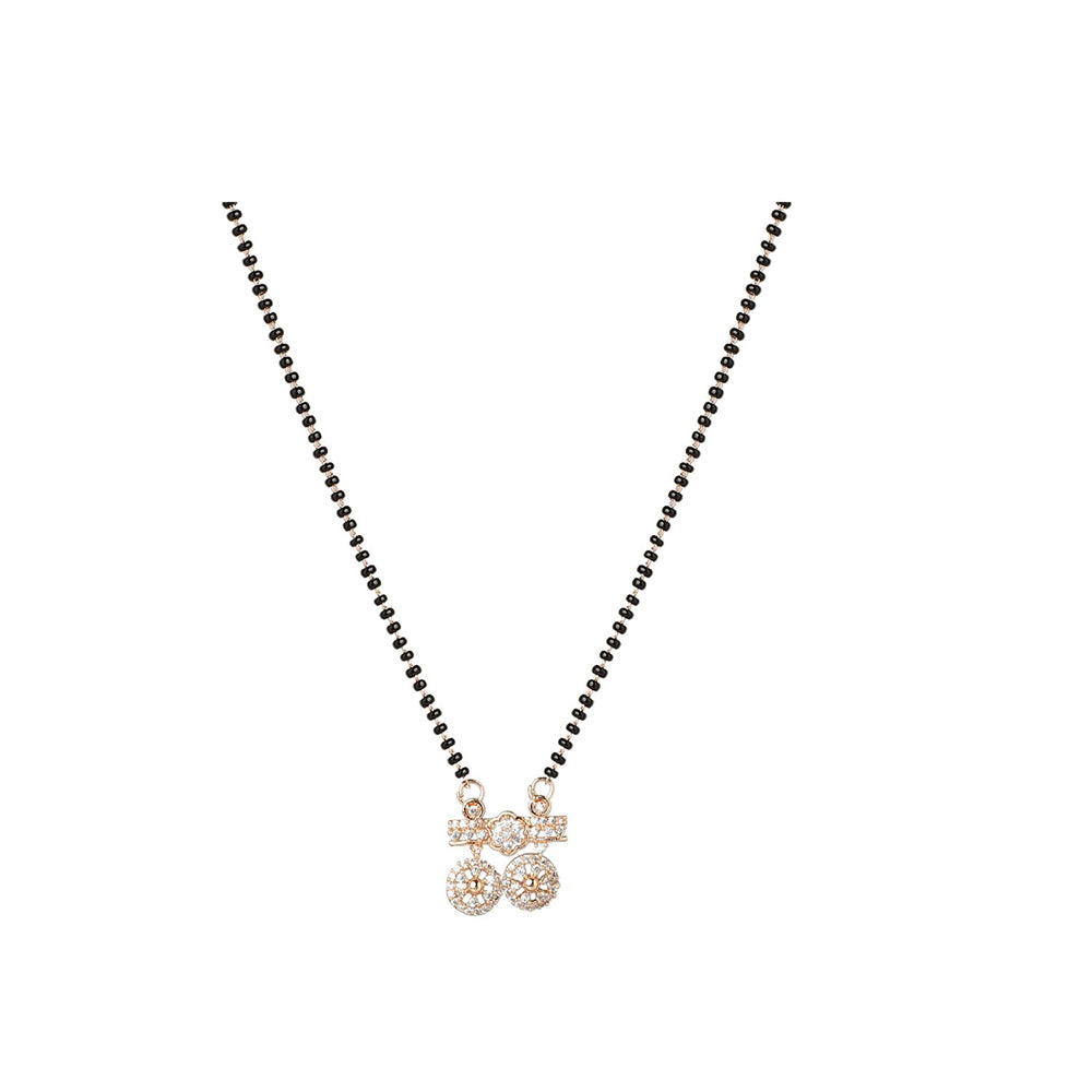 Etnico 18k Rose Gold Plated Traditional Single Line American Diamond Pendant with Black Bead Chain Mangalsutra for Women (D097)