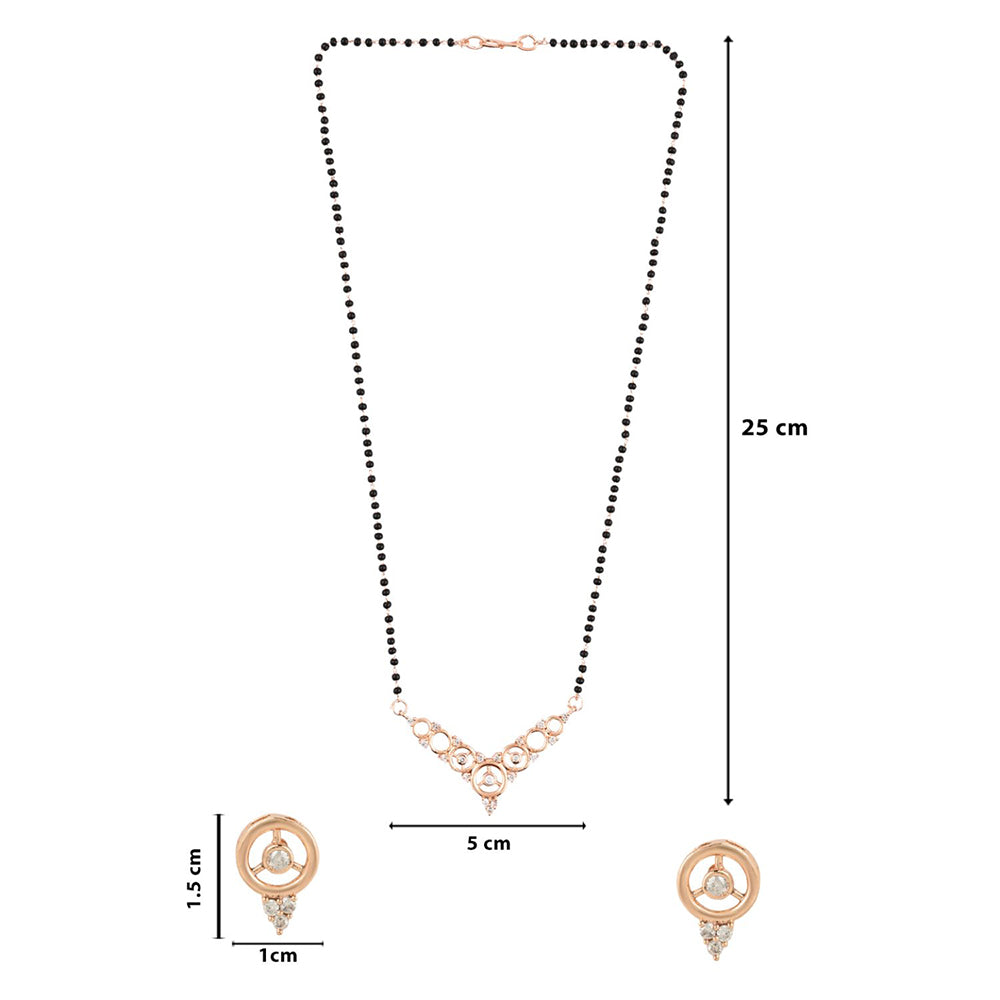 Etnico 18k Rose Gold Plated Traditional Single Line American Diamond Pendant with Black Bead Chain Mangalsutra for Women (D098)