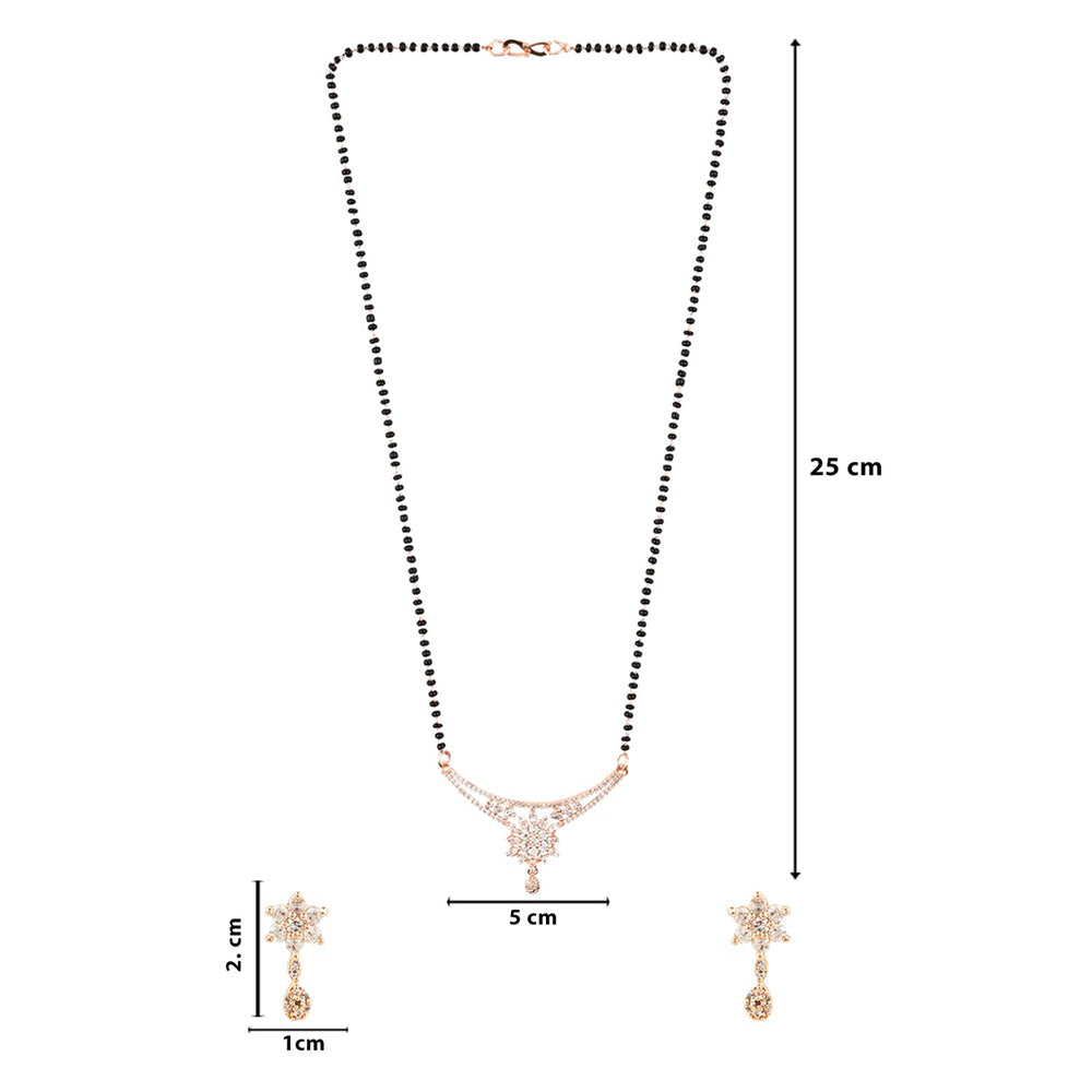 Etnico 18k Rose Gold Plated Traditional Single Line American Diamond Pendant with Black Bead Chain Mangalsutra for Women (D099)