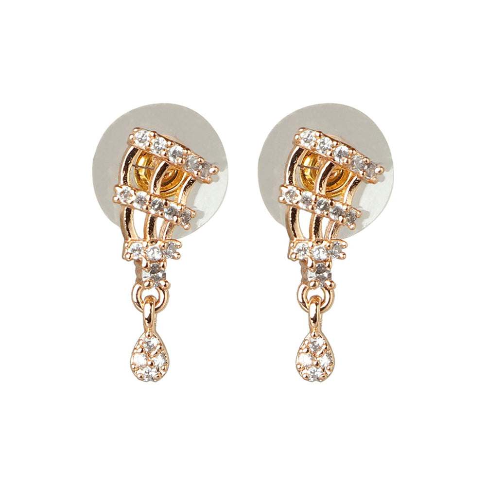 Etnico 18k Rose Gold Plated Traditional Single Line American Diamond Pendant with Black Bead Chain Mangalsutra for Women (D102)