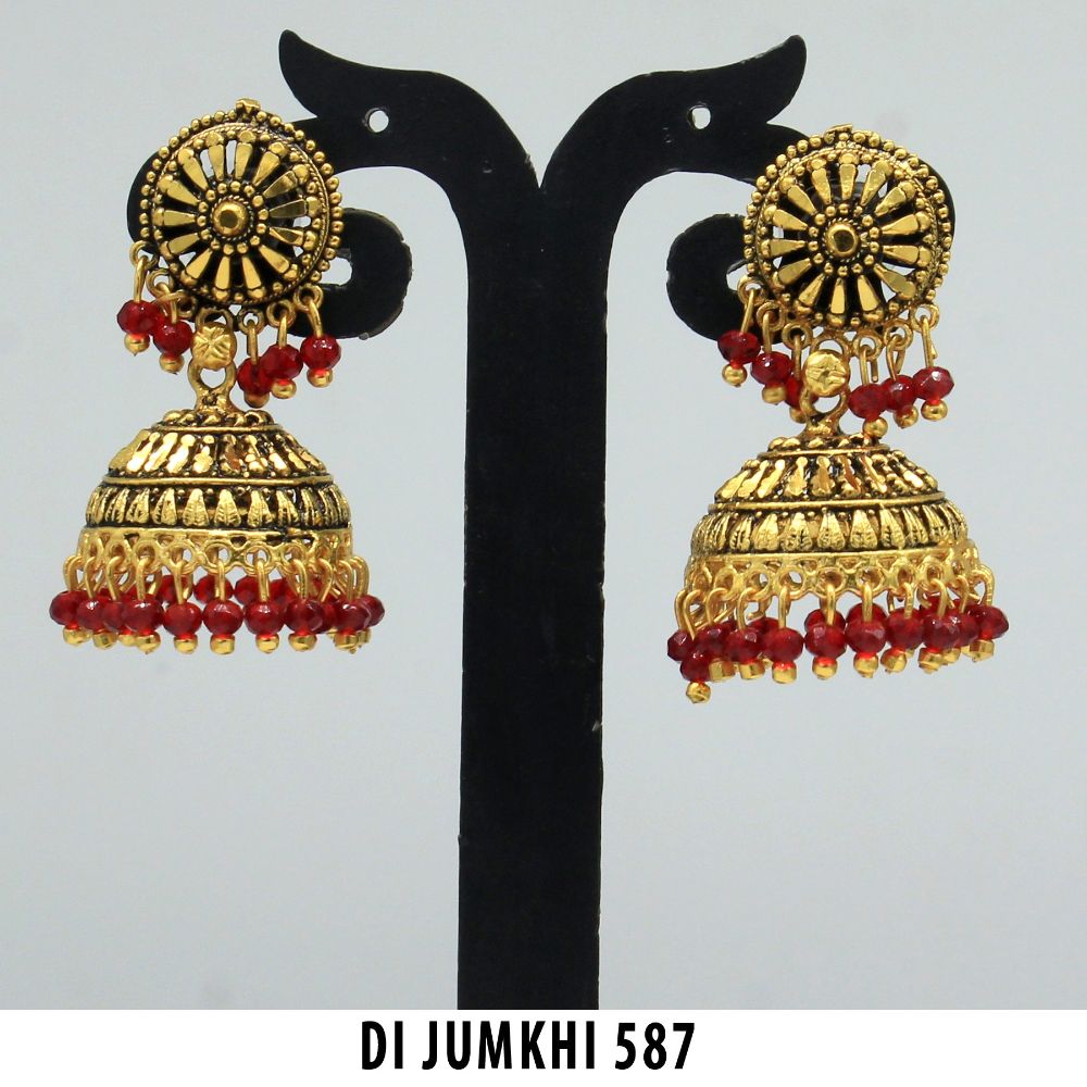 Mahavir Gold Plated Red Beads Jhumki Earrings - DI Jumkhi 587