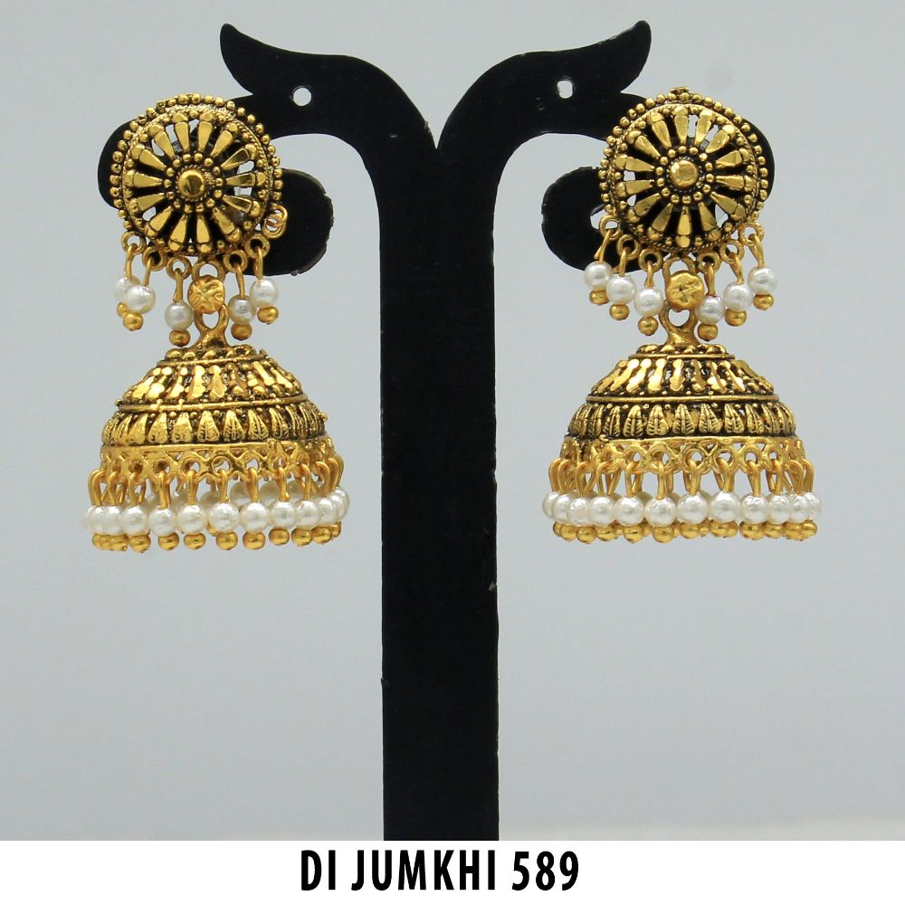 Mahavir Gold Plated White Beads Jhumki Earrings - DI Jumkhi 589