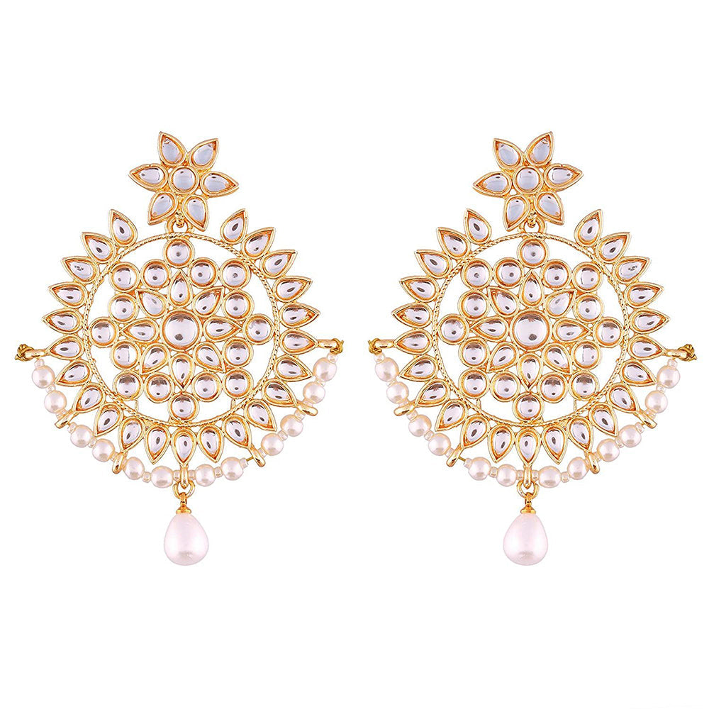 Etnico Traditional Gold Plated Chandbali Earrings Encased With Faux Kundans For Women/Girls (E2458LW)