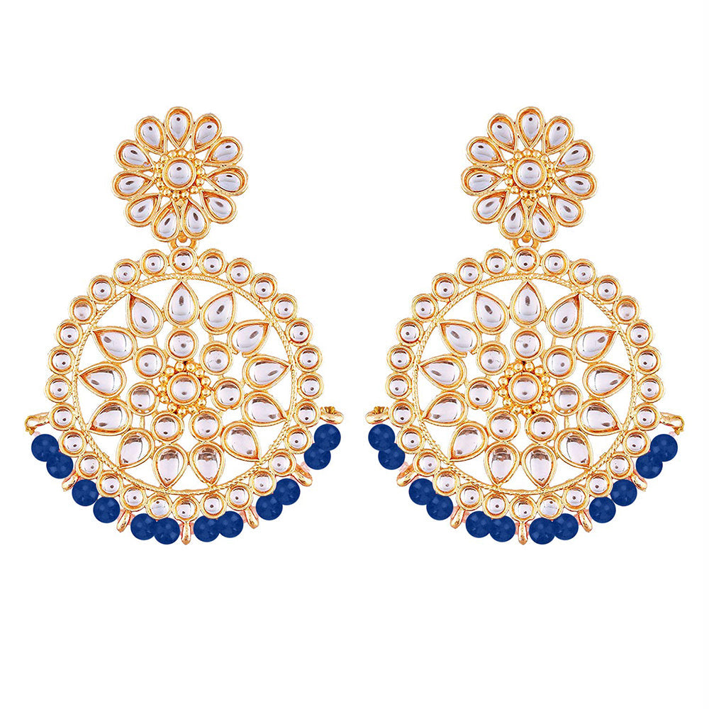 Etnico 18K Gold Plated Chandbali Earrings Glided With Kundans For Women/Girls (E2462Bl)