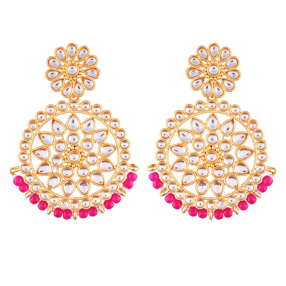 Etnico 18K Gold Plated Chandbali Earrings Glided With Kundans For Women/Girls (E2462Q)