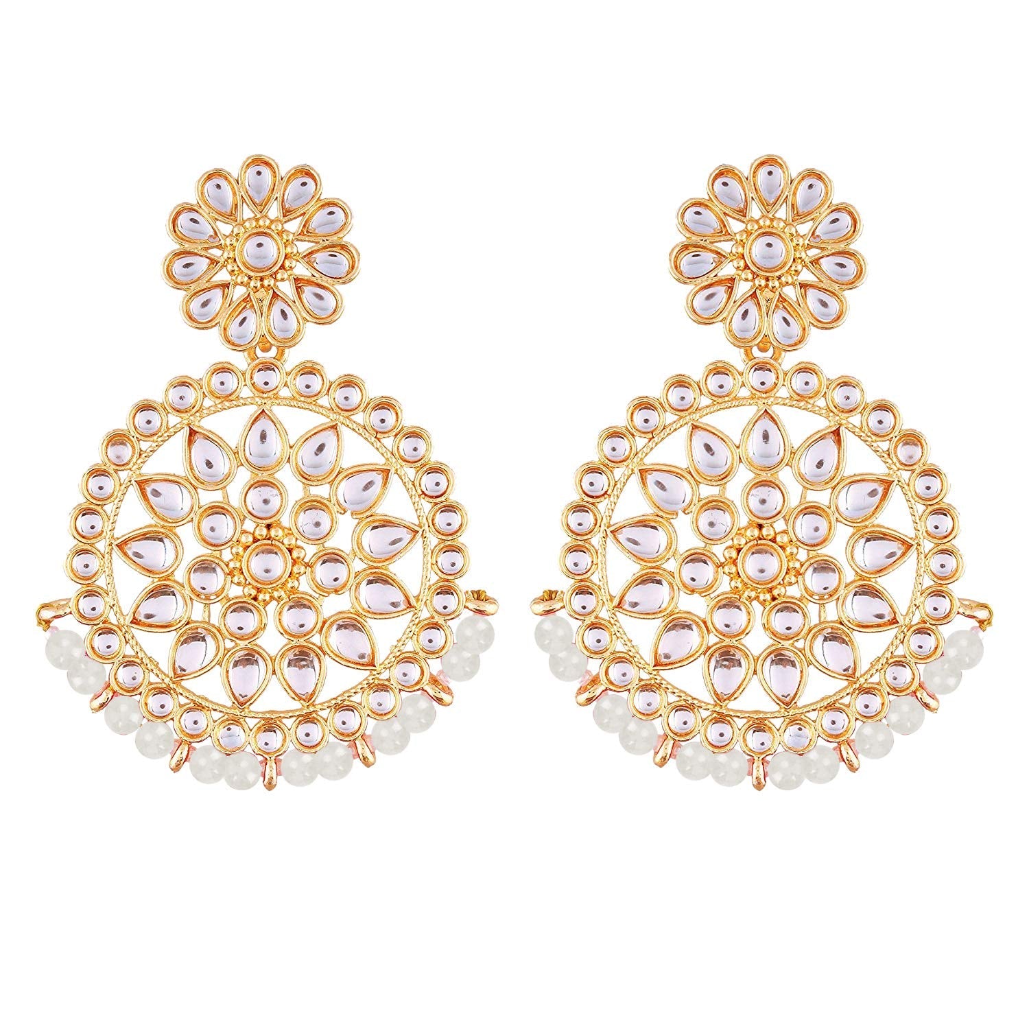 Etnico 18K Gold Plated Chandbali Earrings Glided With Kundans For Women/Girls (E2462W)