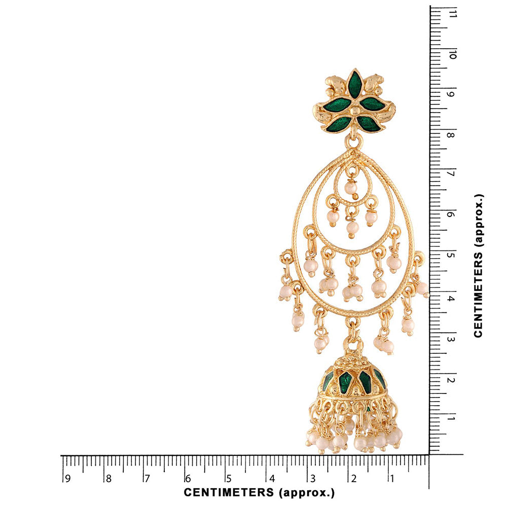 Etnico 18k Gold Plated Traditional Handcrafted Green Meenakari Pearl Studded Dangler Jhumki Earrings for Women (E2471G)