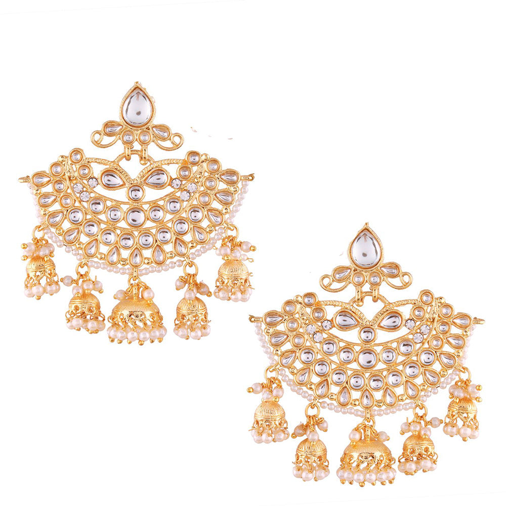 Etnico Traditional Gold Plated Kundan & Pearl Earrings For Women (E2637)