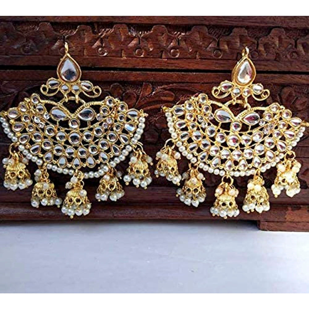 Etnico Traditional Gold Plated Kundan & Pearl Earrings For Women (E2637)