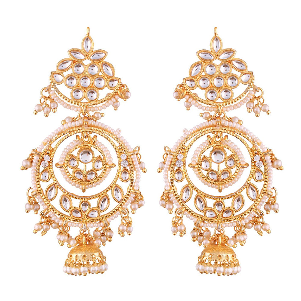 Etnico 18K Gold Plated Traditional Handcrafted Earrings Encased with Faux Kundan & Pearl for Women/Girls (E2787W)