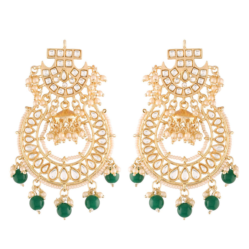 Etnico 18K Gold Plated Kundan & Pearl Traditional Handcrafted Jhumki Earrings for Women/Girls (E2793G)