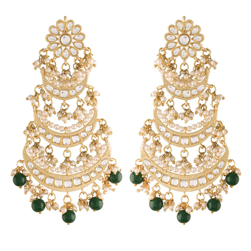 Etnico 18K Gold Plated Layered Beaded Chandbali Earrings with