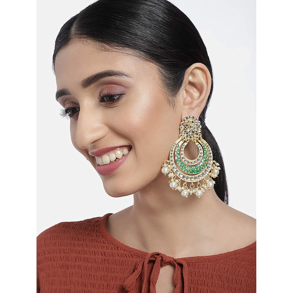 Etnico 18k Gold Plated Enamel/Meenakari Big Chandbali Earrings Glided With Kundan & Pearl for Women (E2860G)