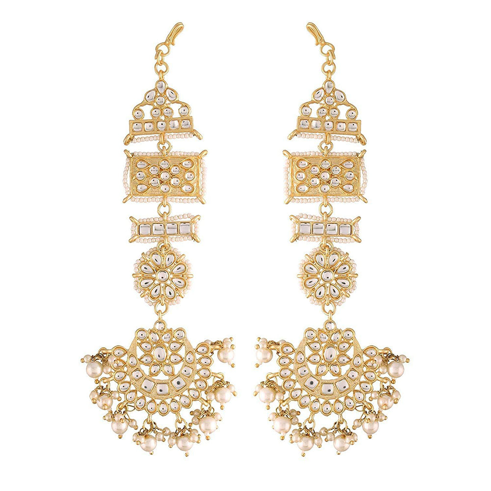 Etnico 18K Gold Plated Zinc Matte Finish Kundan and Pearl Chandbali Earrings for Women