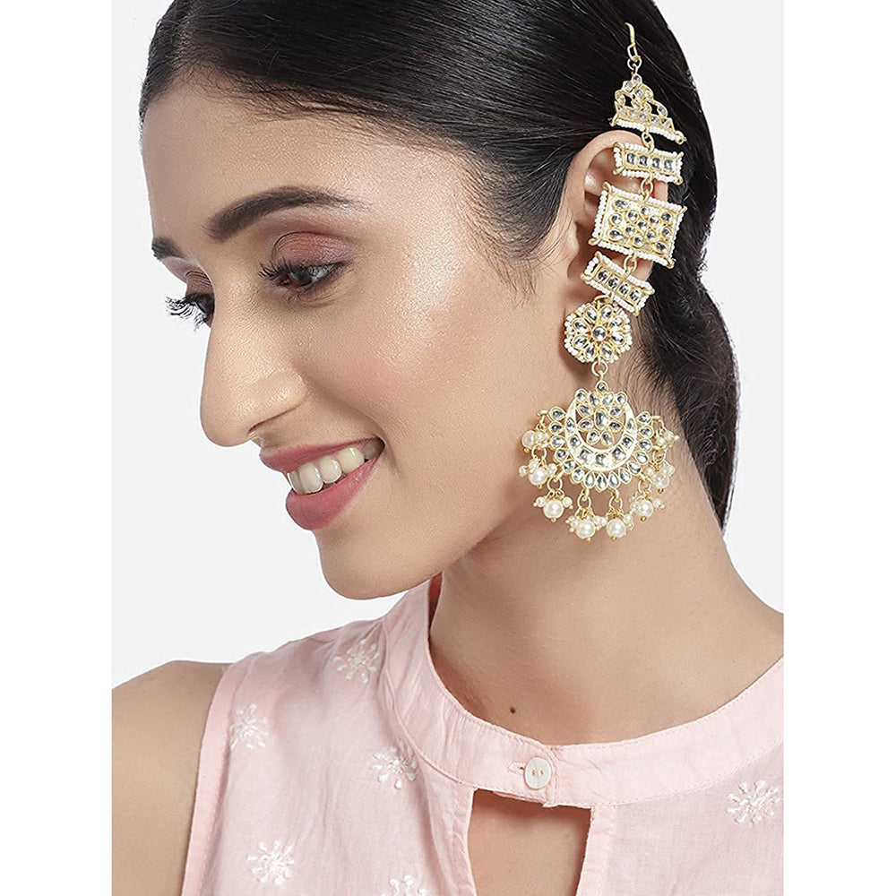 Etnico 18K Gold Plated Zinc Matte Finish Kundan and Pearl Chandbali Earrings for Women
