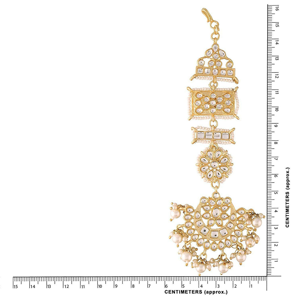 Etnico 18K Gold Plated Zinc Matte Finish Kundan and Pearl Chandbali Earrings for Women