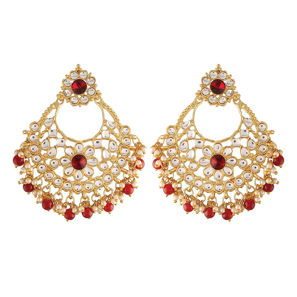 Etnico18K Gold Plated Traditional Big Chandbali Earrings studded with Kundan & Stone for Women/Girls (E2862M)