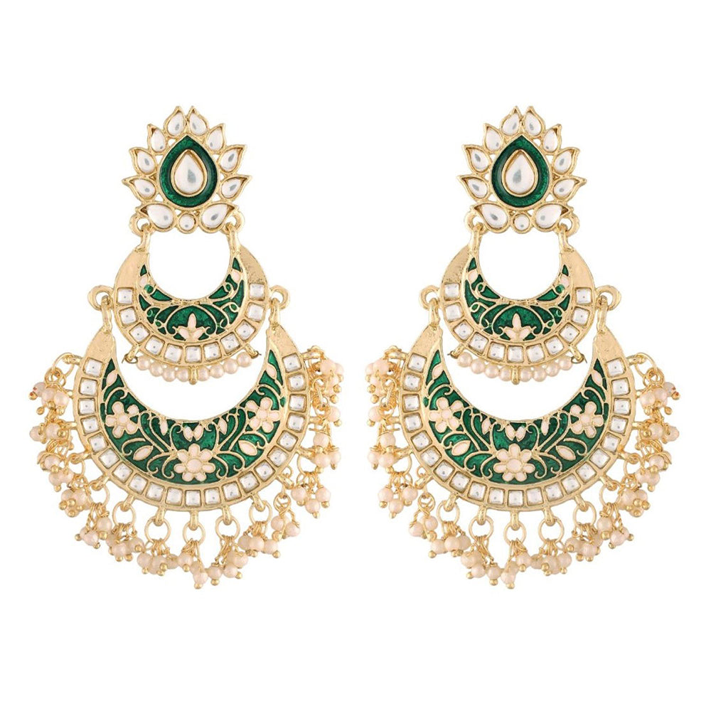Etnico Women's Gold Plated Intricately Designed Traditional Meenakari Earrings Glided with Kundans & Pearls (E3003G)
