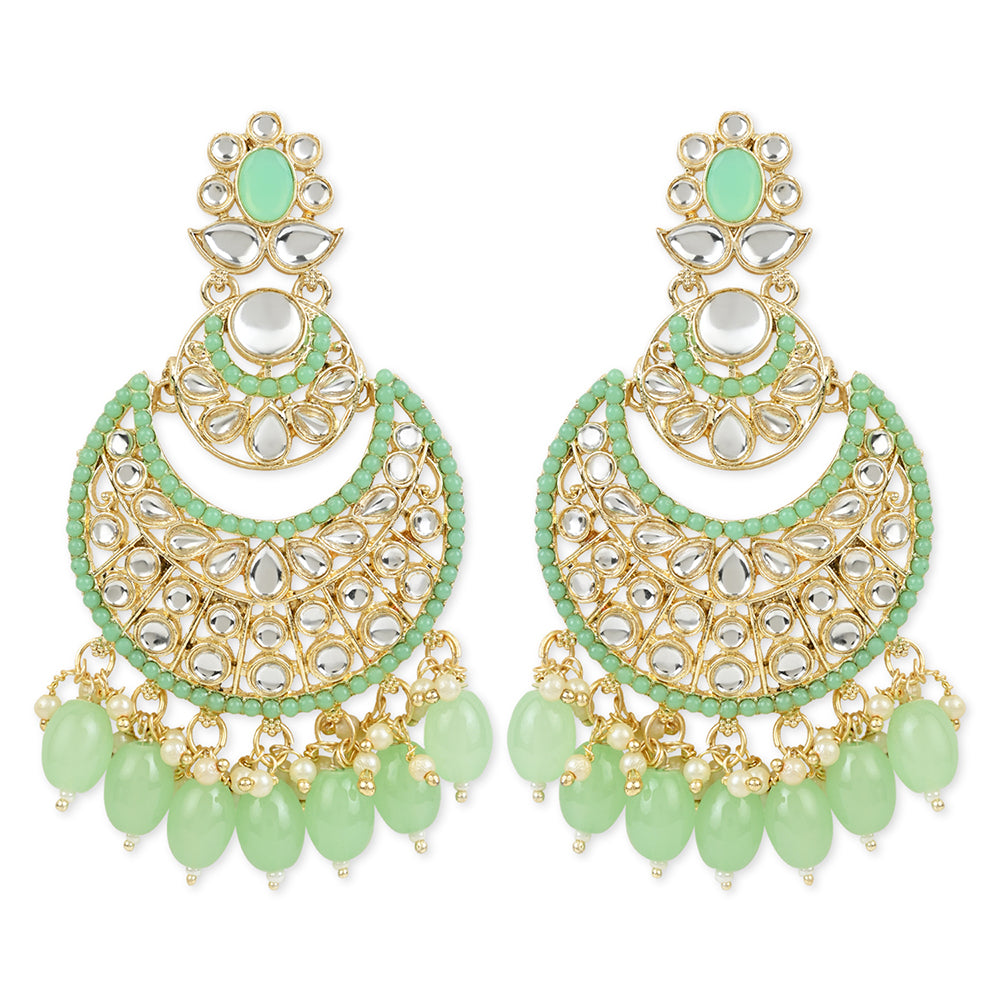 Etnico Gold Plated Traditional Handcrafted Pearl Kundan Beaded Chandbali Earrings for Women/Girls (E3027Min)