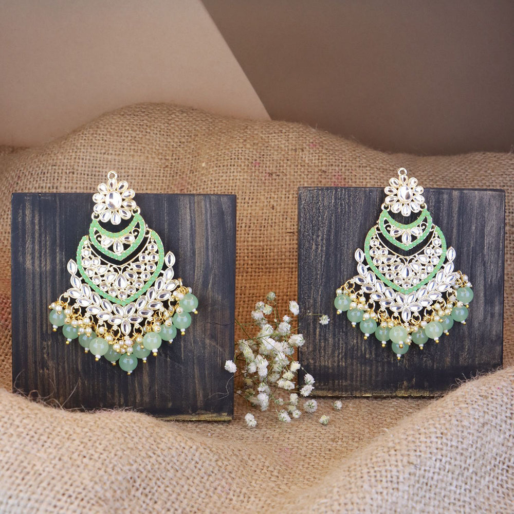 Etnico Gold Plated Traditional Handcrafted Pearl Kundan Beaded Chandbali Earrings for Women/Girls (E3033Min)