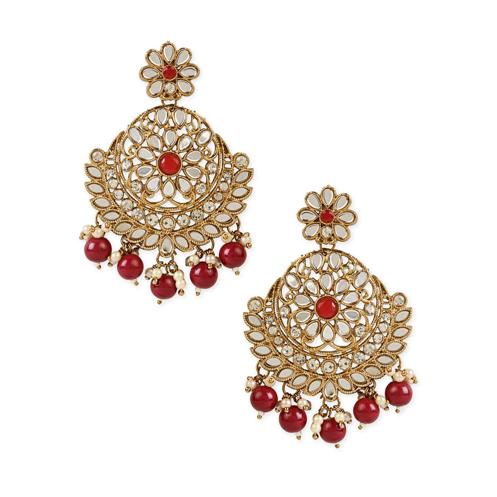 Etnico Gold Plated Traditional Meenakari Kundan & Stone Studded Chandbali Earrings For Women (E3059M)