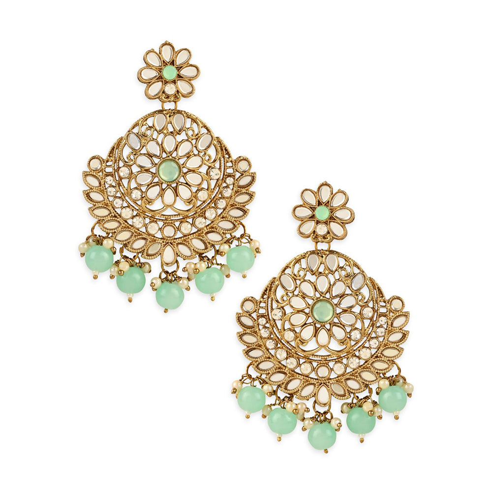 Etnico Gold Plated Traditional Meenakari Kundan & Stone Studded Chandbali Earrings For Women (E3059Sb)
