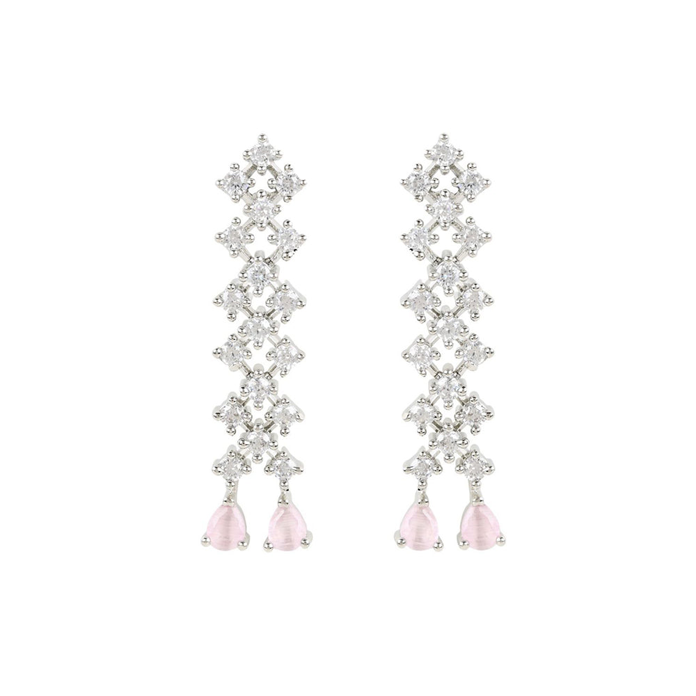 Etnico Valentine's Special Silver Plated Glittering Crystal Pink AD Stone Dangle & Drop Earrings for Women & Girls (E3065ZPi)