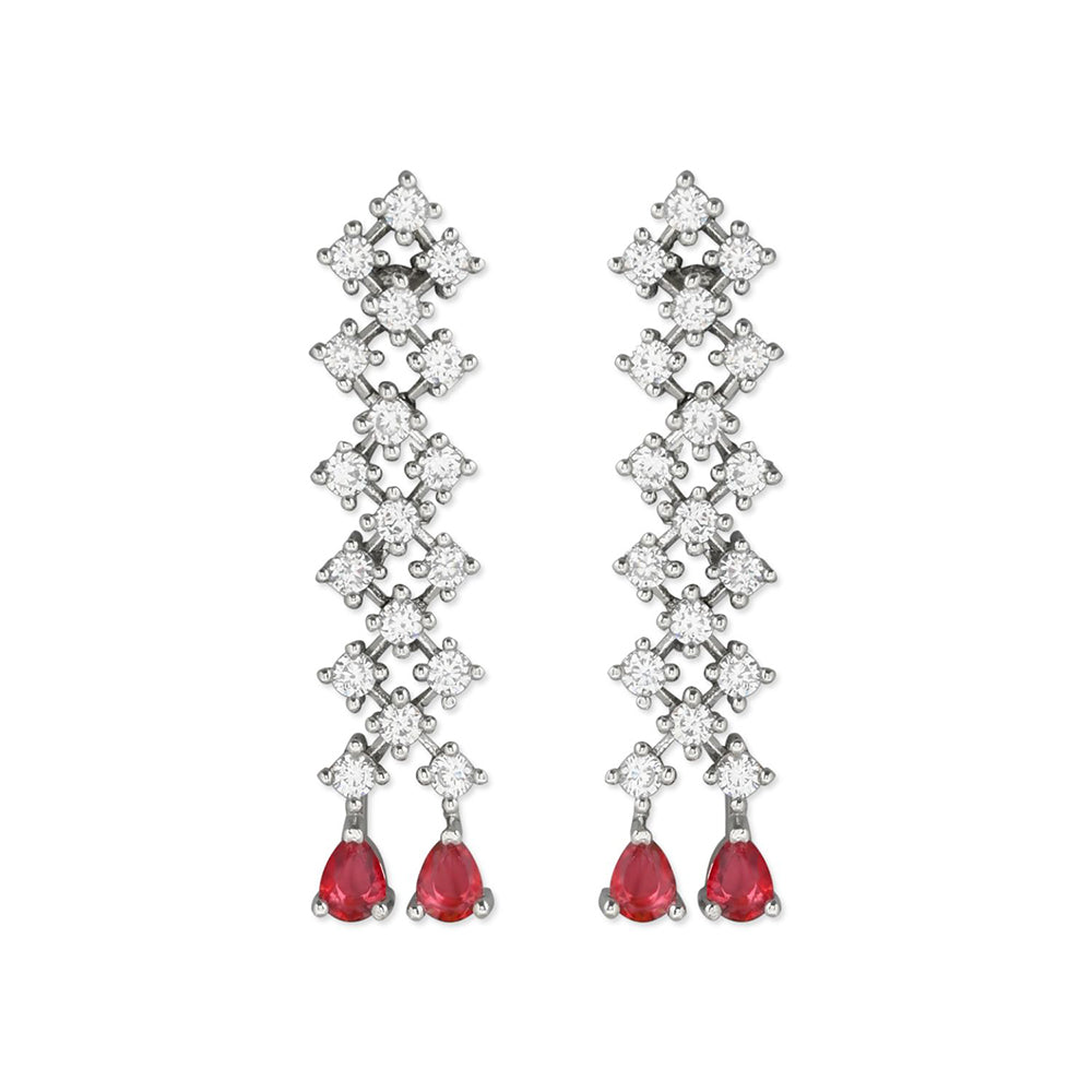 Etnico Valentine's Special Silver Plated Glittering Crystal Pink AD Stone Dangle & Drop Earrings for Women & Girls (E3065ZQ)