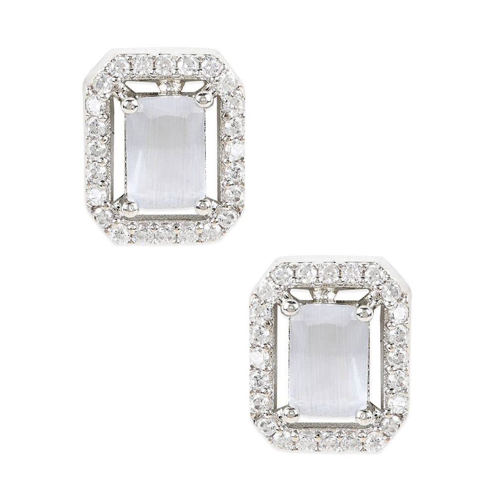 Etnico Valentine's Special Silver Plated Grey CZ & American Diamond Beautiful Studs Earrings for Women/Girls (E3066ZGr)