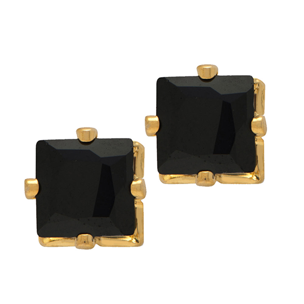 Mahi Pair of Gold Plated Square Stud Earrings Black Crystal Piercing Mens Earrings (ER1108705GBlaMen)