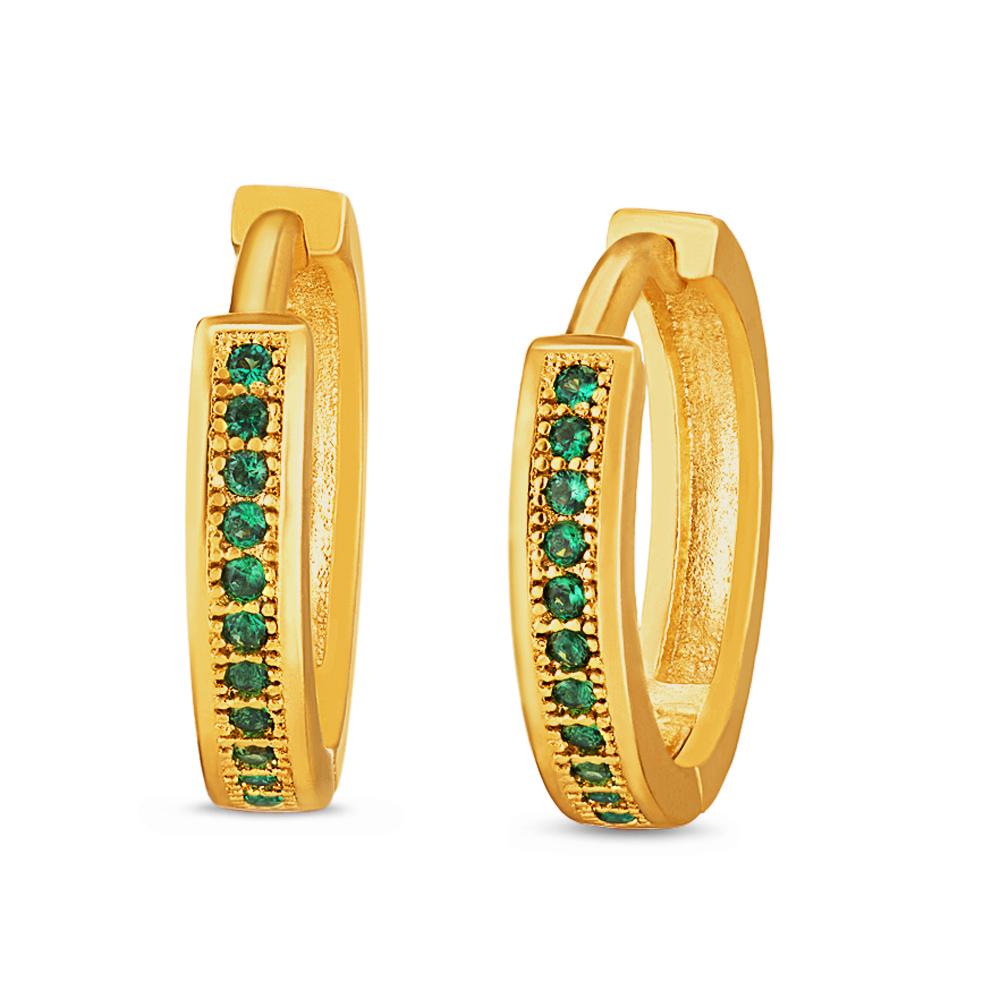 Mahi Gold plated Big Single line Green CZ stone Huggies Hoops Earrings