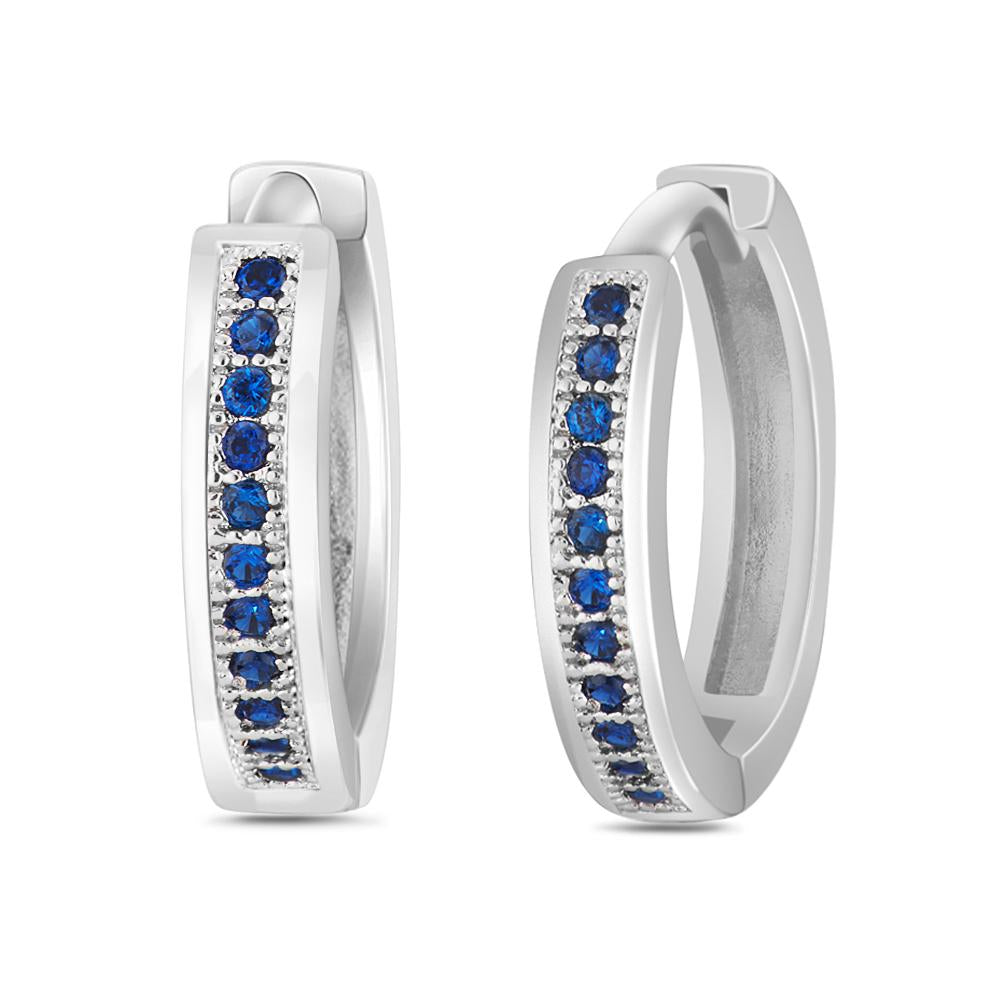 Mahi Rhodium plated Big Single line Blue CZ stone Huggies Hoops Earrings for Women