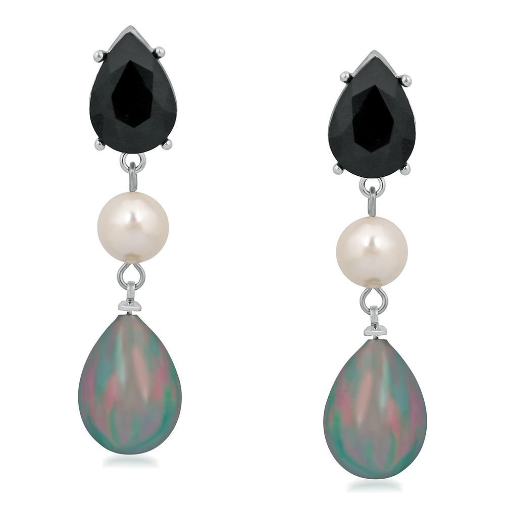 Mahi Rhodium Plated Partywear Dangler Earrings With Crystal Stone